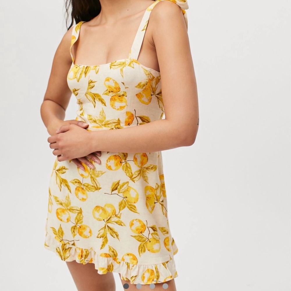 UO Jolene linen blend lemon print dress